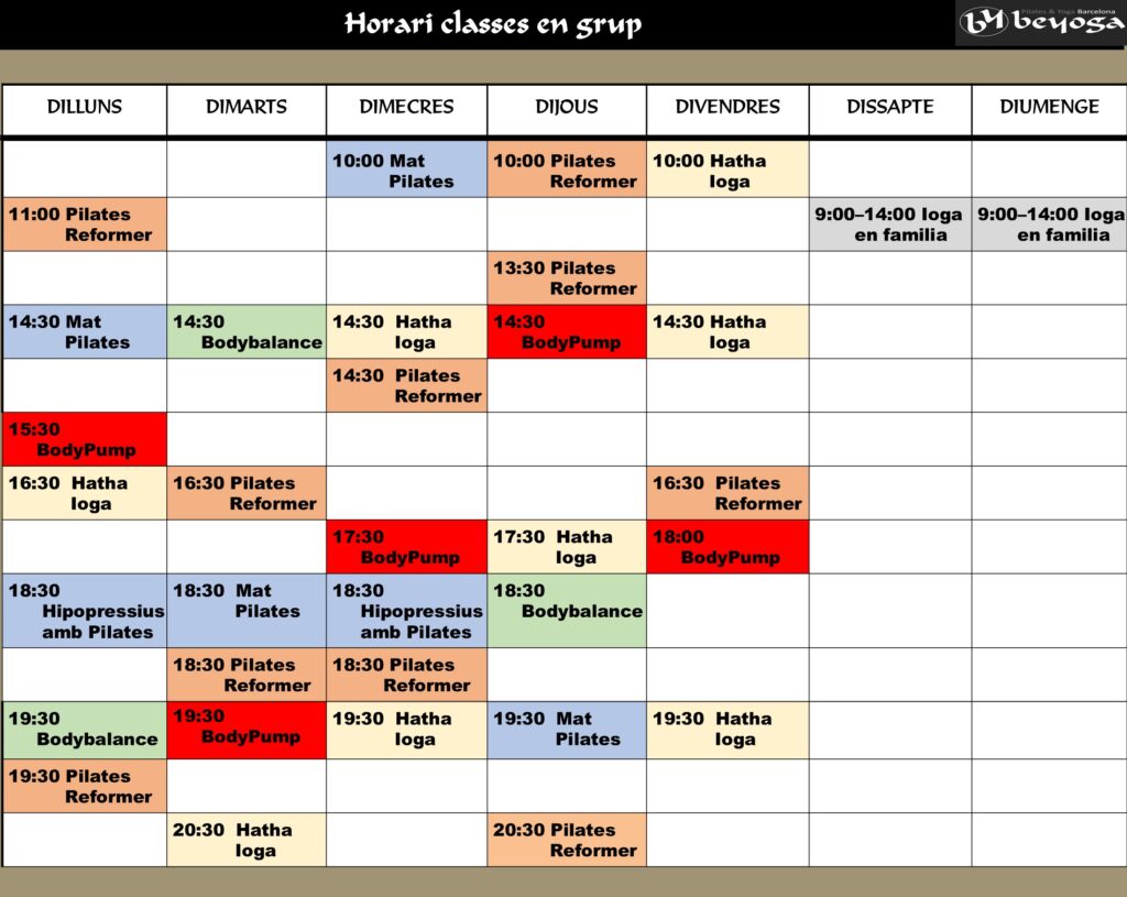 Horaris classes dirigides